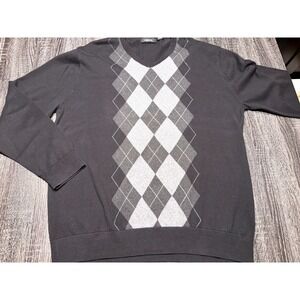 Claiborne Argyle Sweater‎ Black Gray Diamond Knit XXL Grandpacore